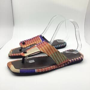 Kwame Baah Check Me Out Handwoven Kente Cloth Thong Sandals 9 NWOB